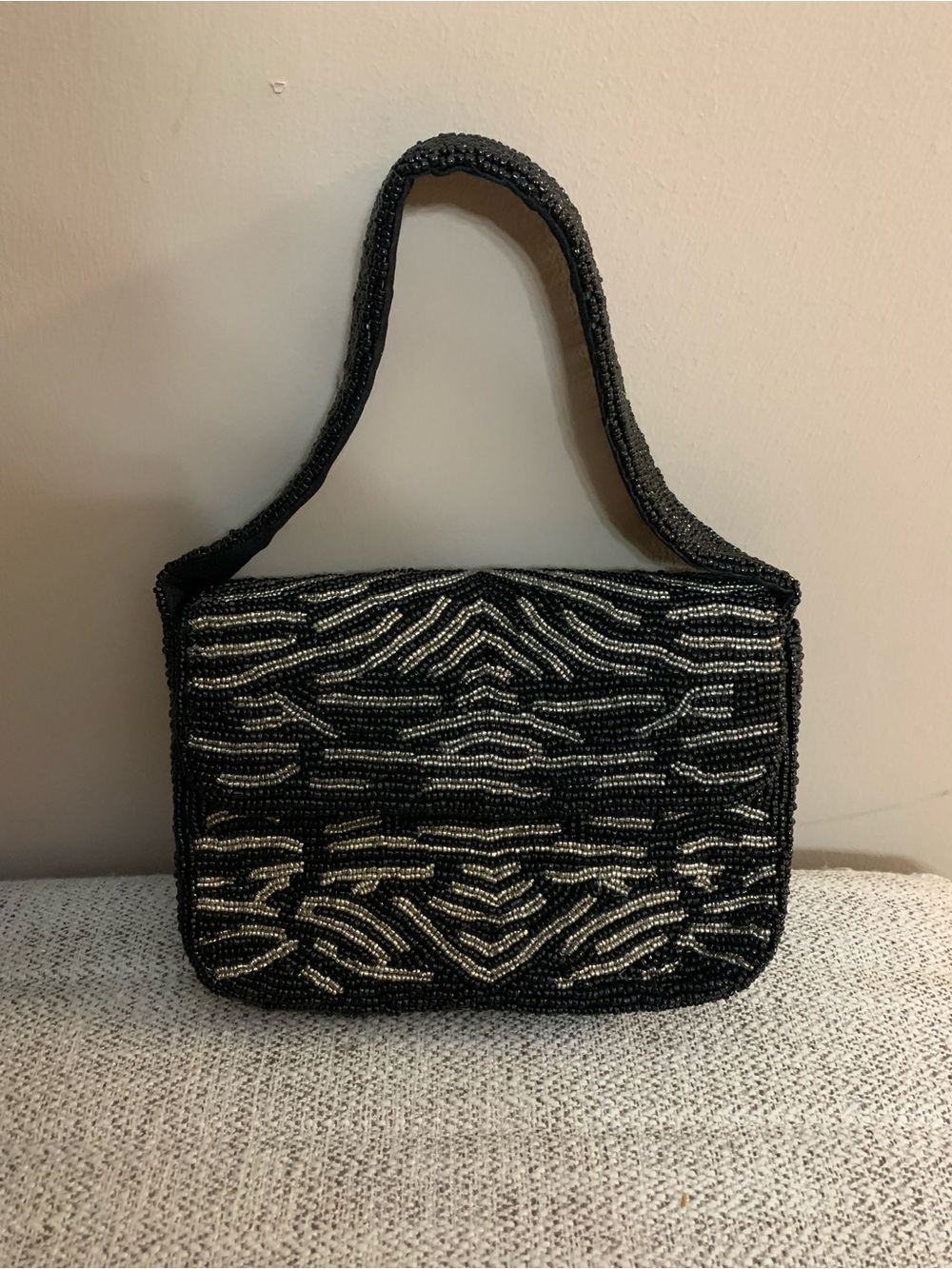 Black and Gold Beaded Evening Bag - Women's Shoulder Purse